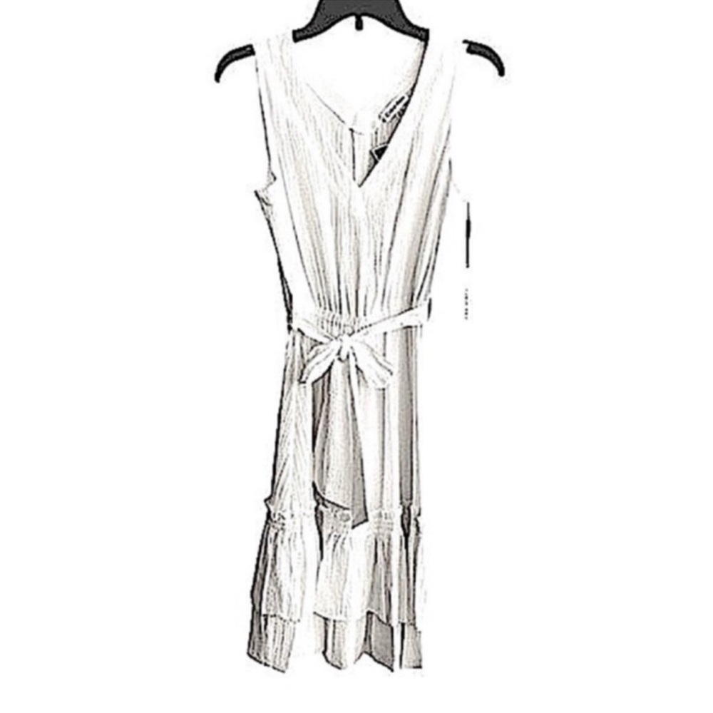 NEW Calvin Klein Sleeveless Belted Dress Ruffle Hem V-neck Ivory White Size 4
